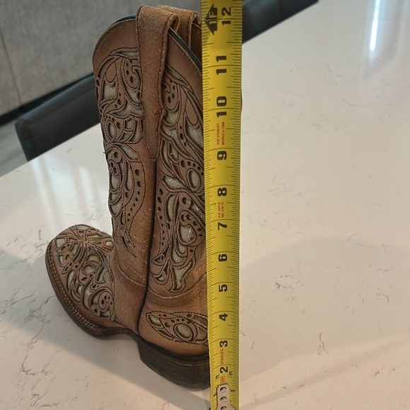 Corral Brown Leather Shiny Inlay Square Western Boots Teens Sz 2 1/2 T - Picture 14 of 16